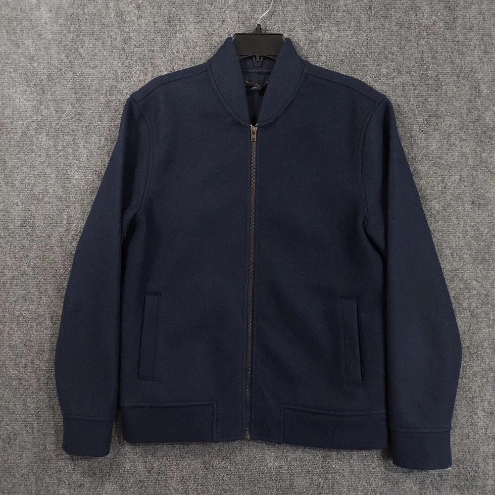 Banana Republic Jacket Mens Medium Navy Blue Fleece Bomber Full Zip Lined Casual